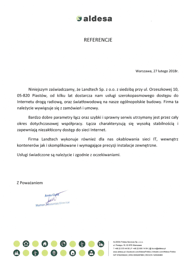 Referencje Landtech – Aldesa