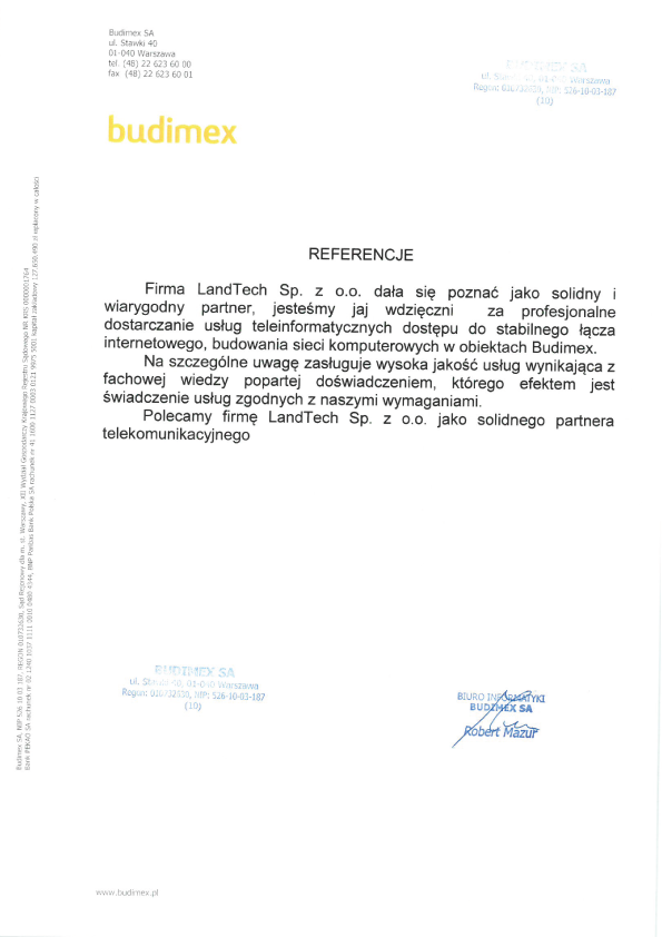 Referencje Landtech – Budimex